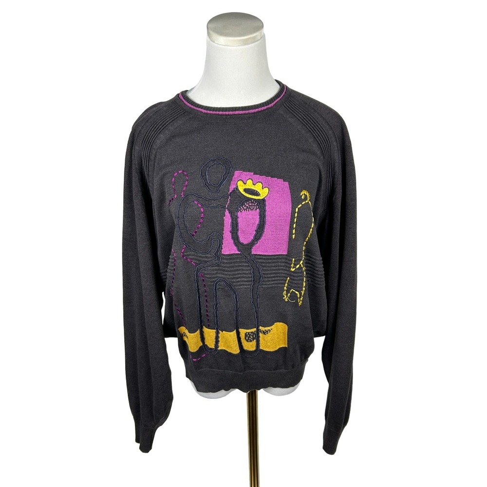 Seldom Sweater Vintage Embroidered Boho Women EU 50 US XL Cotton‎ Pullover Grey
